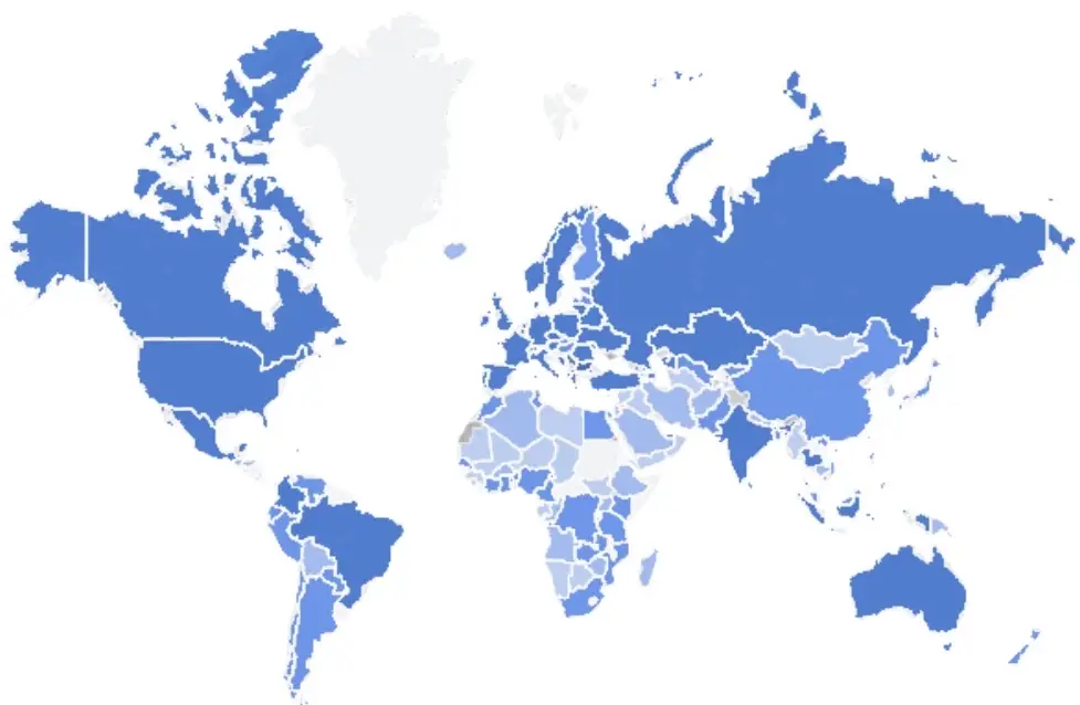 World map representing the global expansion of PavelAndreev.ORG across 177 countries and its growing international fundraising community.